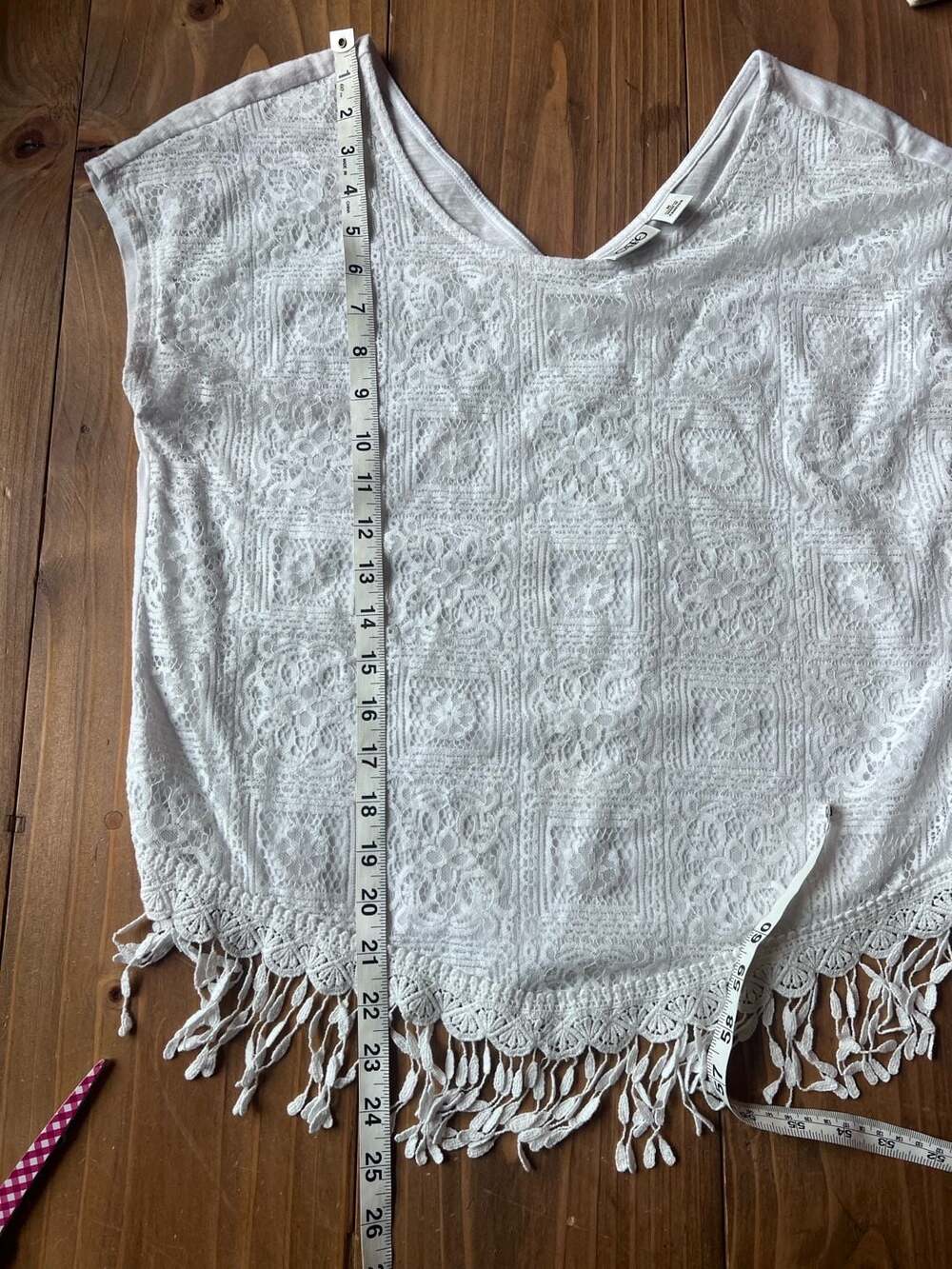 Cato Women's White Lace Crochet Fringe Hem Short Sleeve Top Size M - Picture 6 of 6